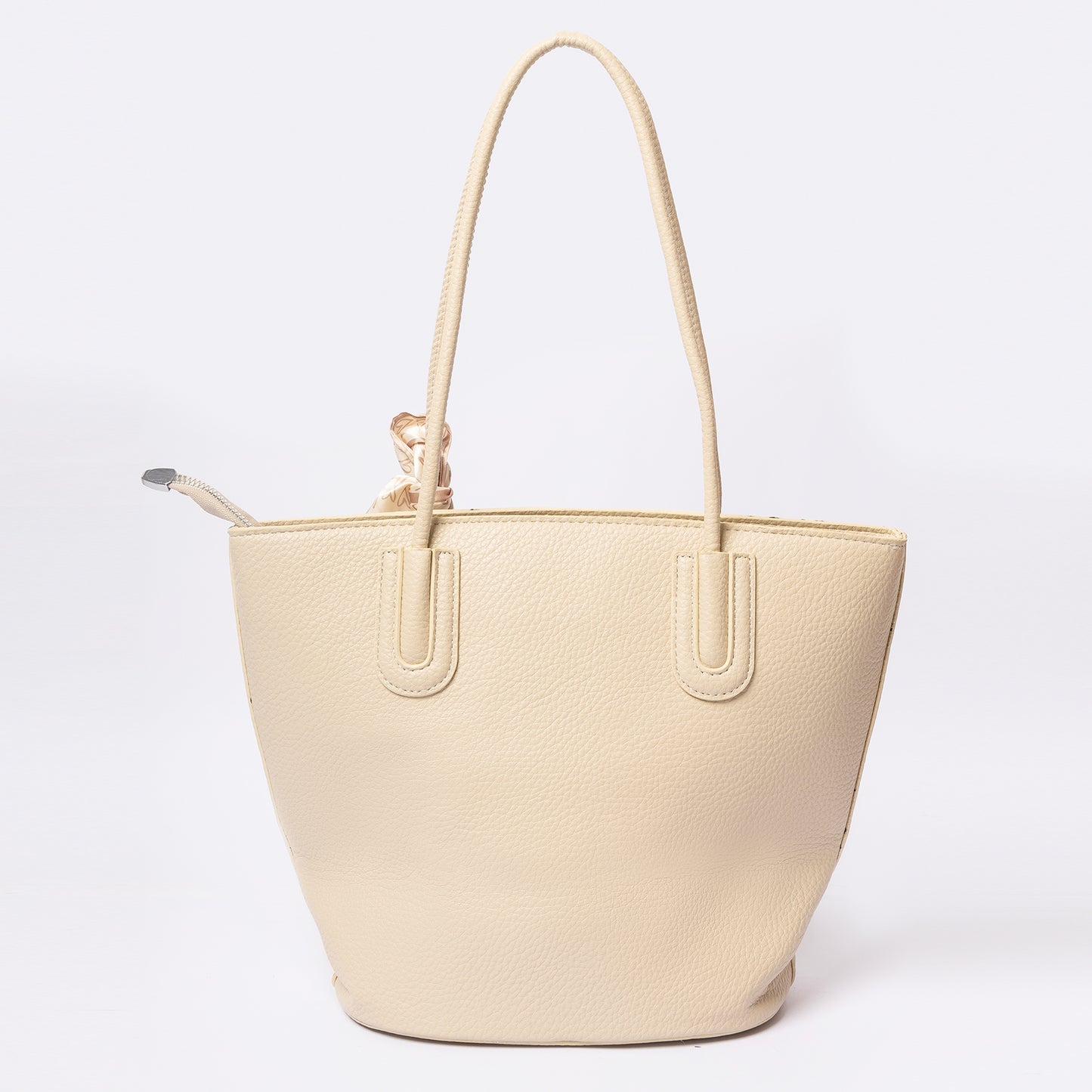 Seréne Luxe ivory tote with scarf accent detail LUMINA everyday handbag