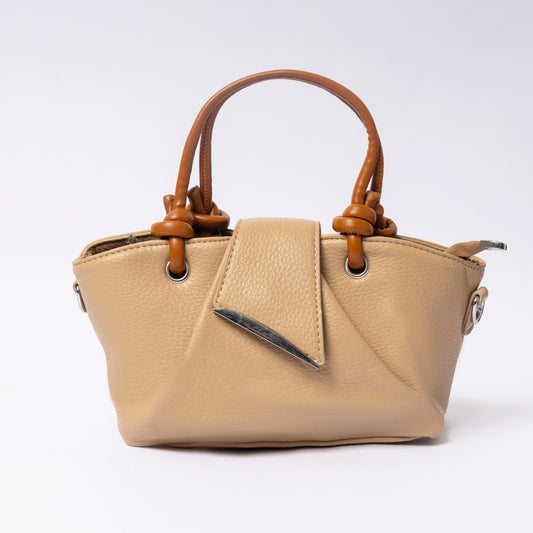 "Avérie Knot Bag Caramel Taupe luxury vegan leather handbag with signature knot detail | LUMINA"
