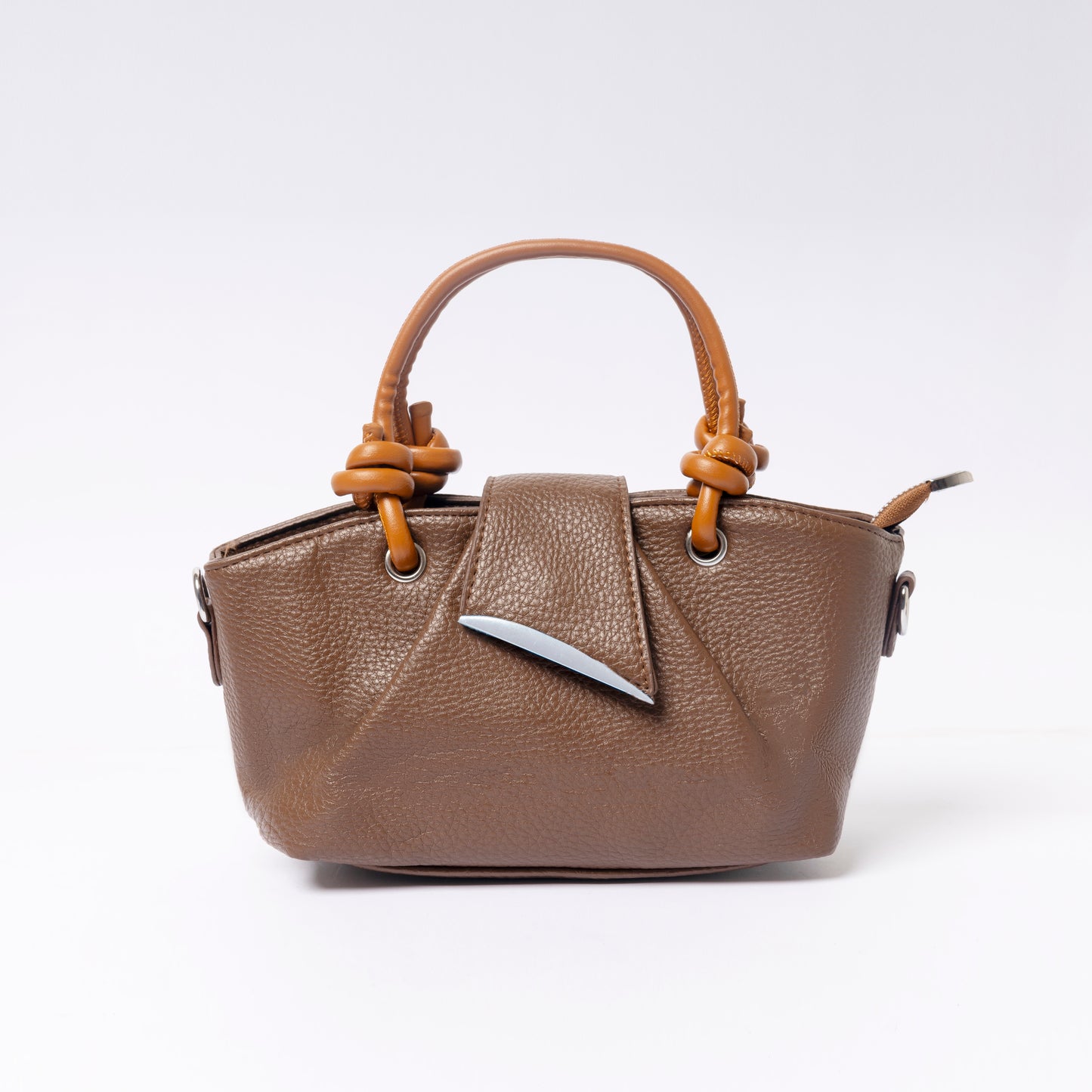 "Avérie Knot Bag Mocha Luxe luxury brown vegan leather handbag with signature knot detail | LUMINA