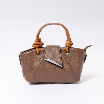 "Avérie Knot Bag Mocha Luxe luxury brown vegan leather handbag with signature knot detail | LUMINA