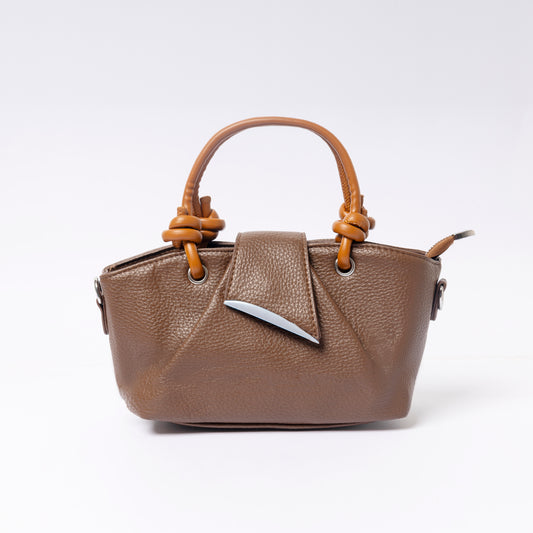 "Avérie Knot Bag Mocha Luxe luxury brown vegan leather handbag with signature knot detail | LUMINA