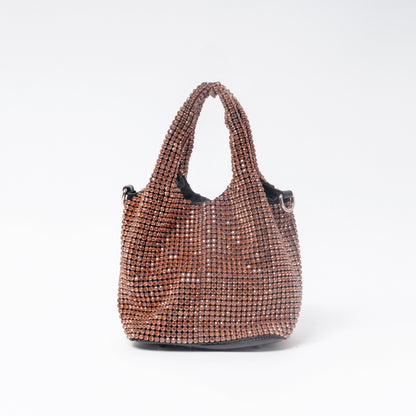 Pink crystal mesh evening bag with chain strap LUMINA luxury clutch for weddings

