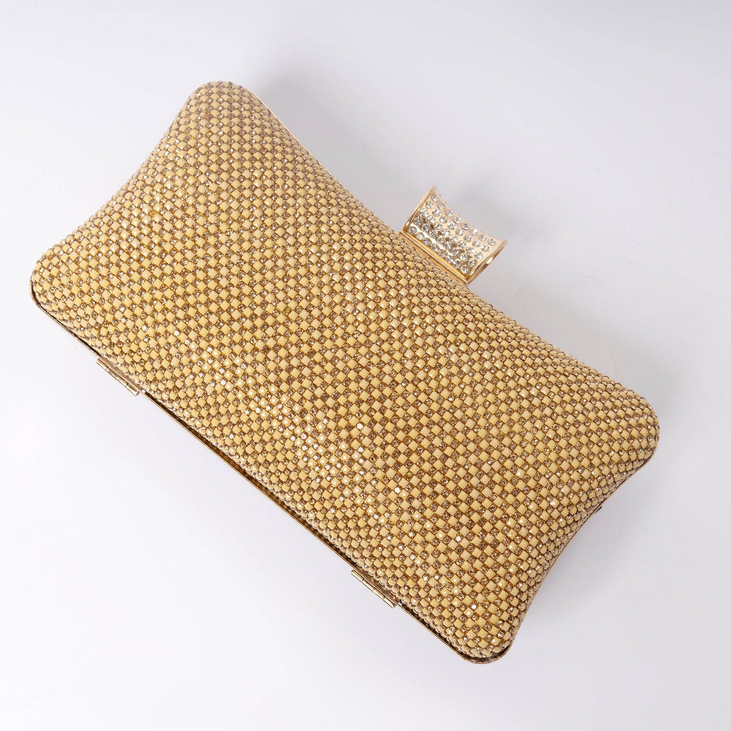 Golden rhinestone evening clutch satin-lined LUMINA luxury formal bag

