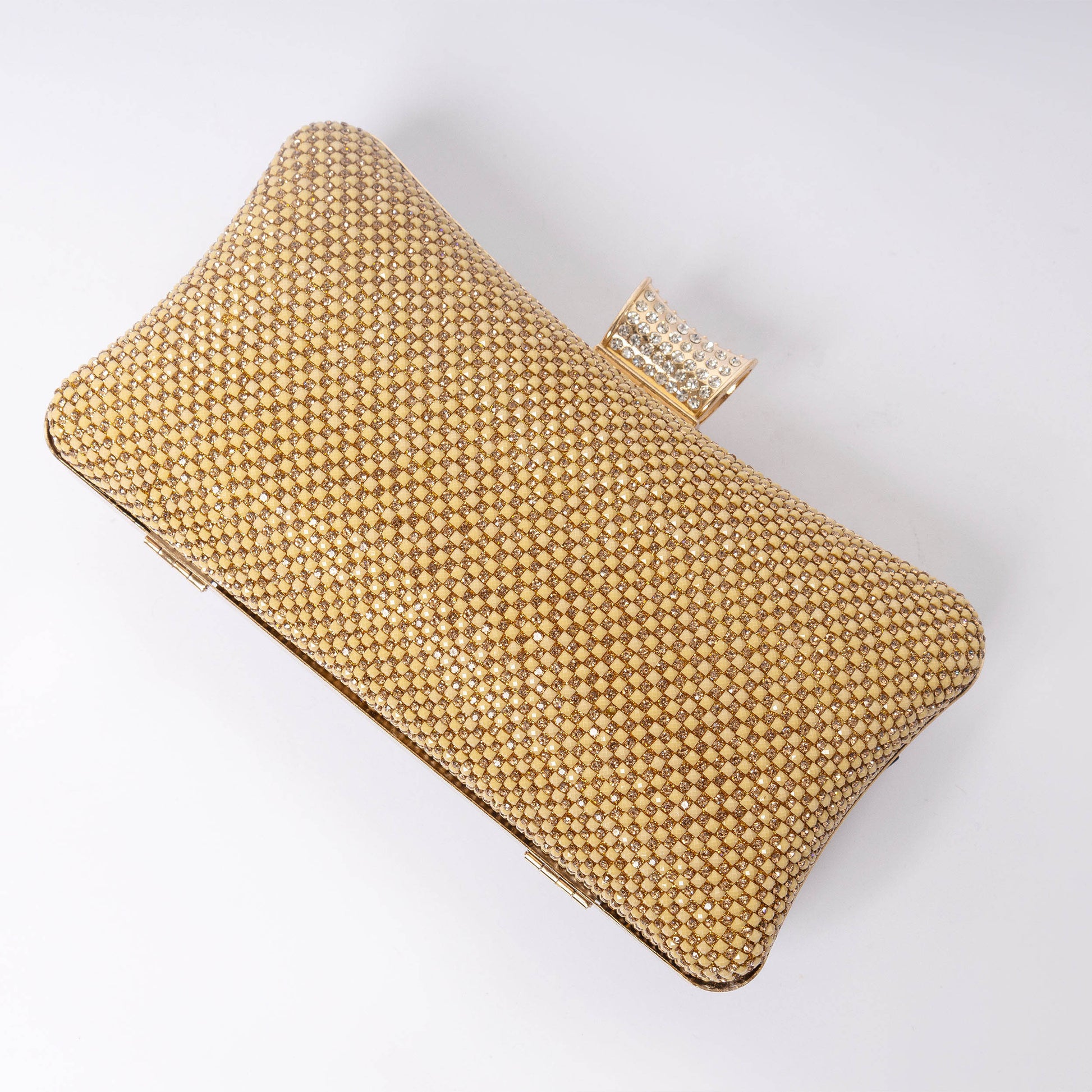 Golden rhinestone evening clutch satin-lined LUMINA luxury formal bag

