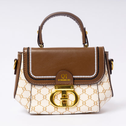 "Camillé Ivory Caramel luxury cream vegan leather handbag | LUMINA"
