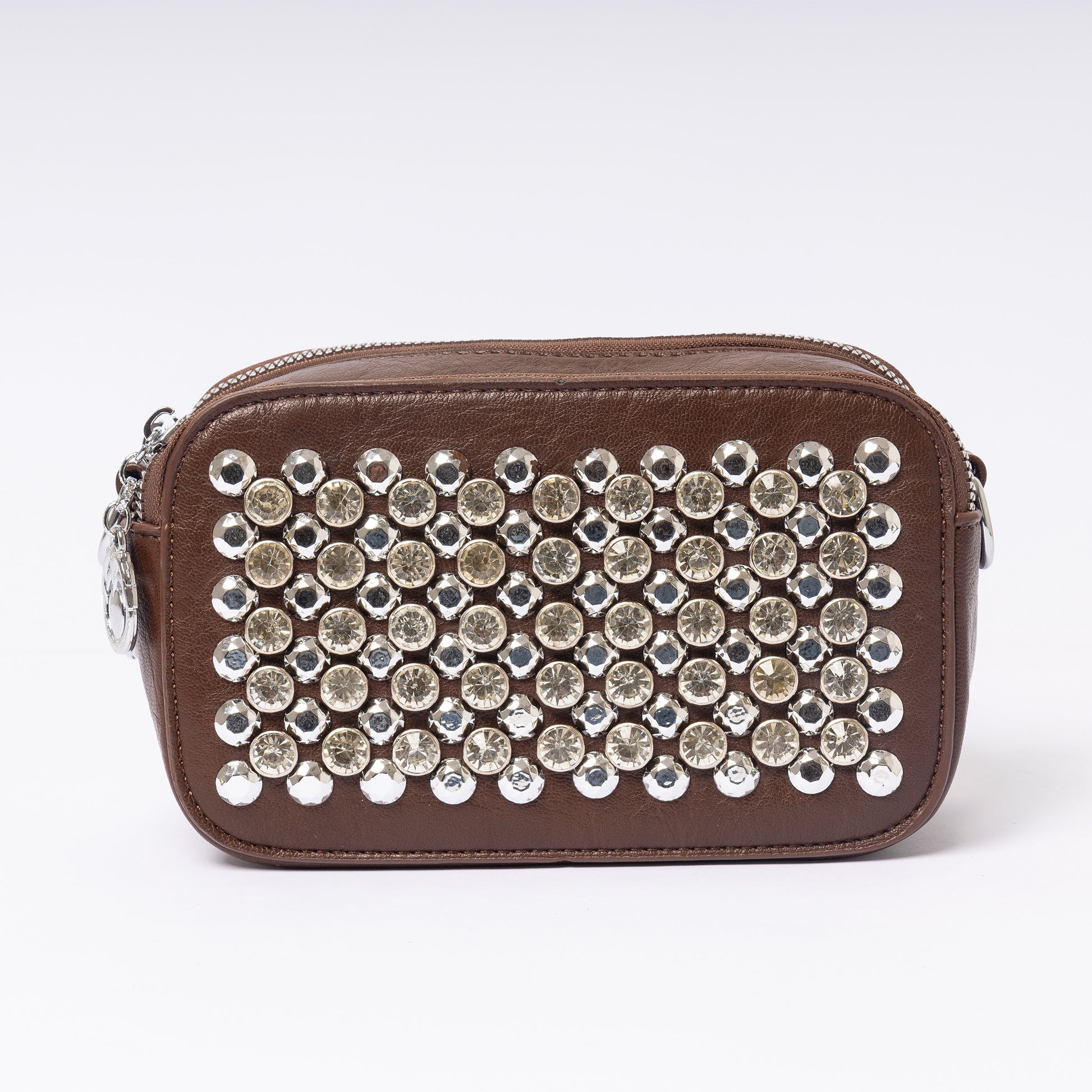 "Auróra Crystal Mocha Glint luxury brown crystal embellished clutch | LUMINA"
