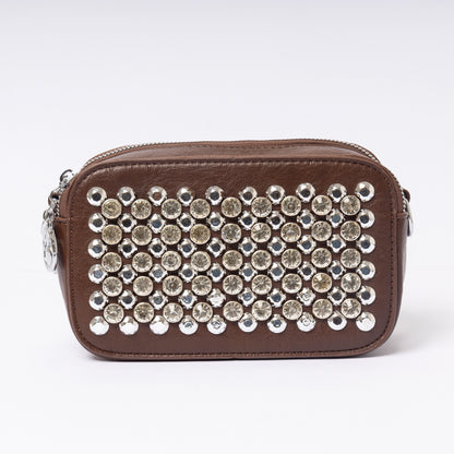 "Auróra Crystal Mocha Glint luxury brown crystal embellished clutch | LUMINA"
