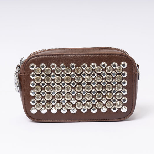 "Auróra Crystal Mocha Glint luxury brown crystal embellished clutch | LUMINA"

