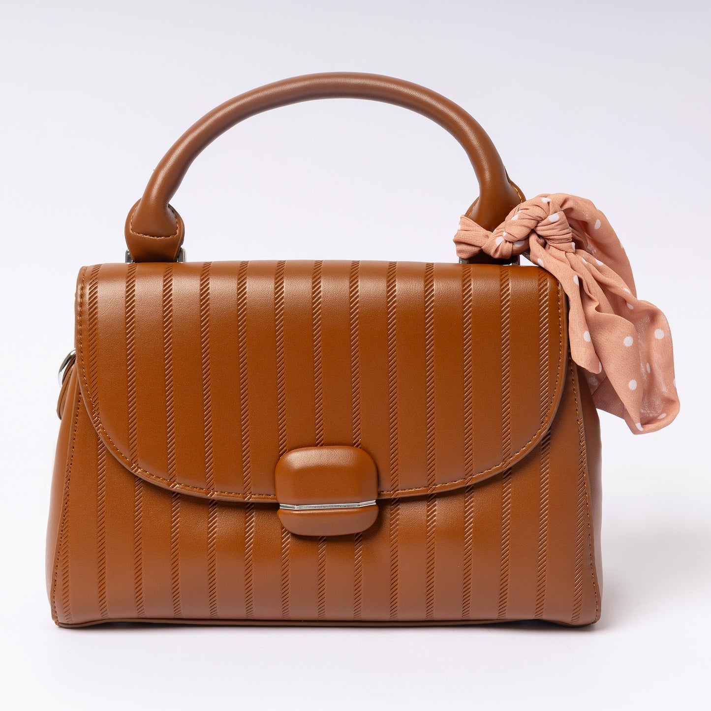 "Celína Cognac Charm luxury brown vegan leather handbag | LUMINA"