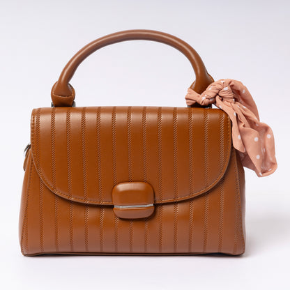 "Celína Cognac Charm luxury brown vegan leather handbag | LUMINA"