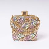 Blush gold crystal embellished clutch with metallic chain strap LUMINA luxury evening bag Pakistan


