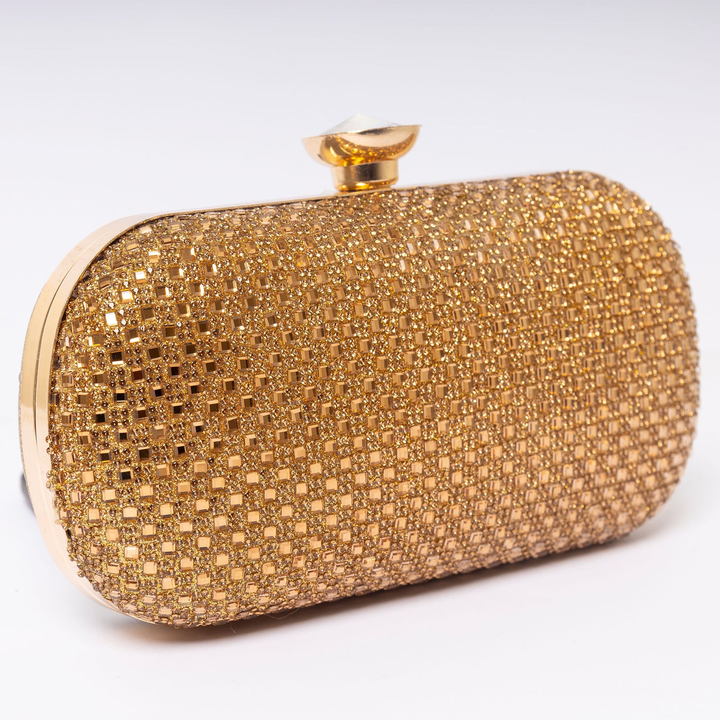Lióra Gleam crystal clutch detail close-up gold frame LUMINA formal handbag

