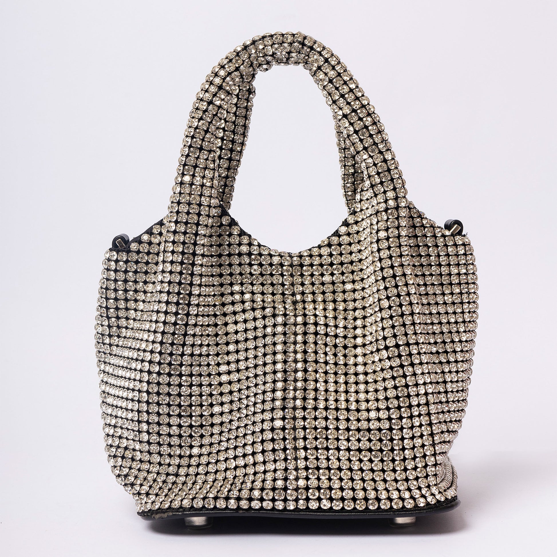 Silver noir rhinestone crystal evening clutch mesh bag LUMINA luxury formal handbag Pakistan

