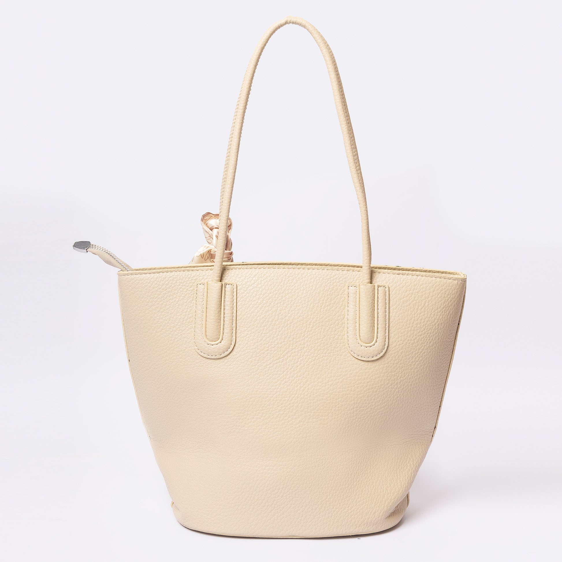 Seréne Luxe ivory tote with scarf accent detail LUMINA everyday handbag

