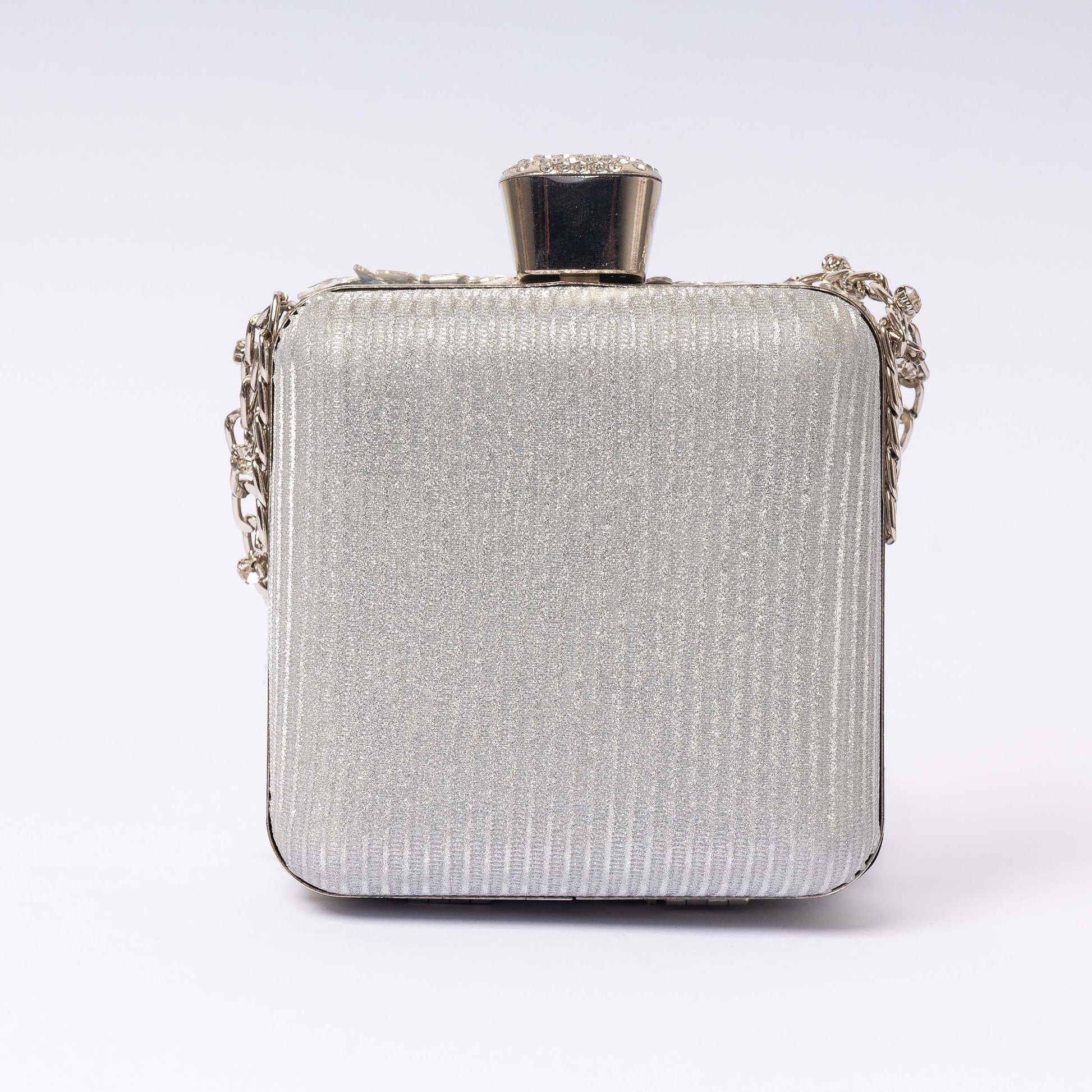 Auréne Silver Gleam crystal detail close-up LUMINA formal wedding clutch

